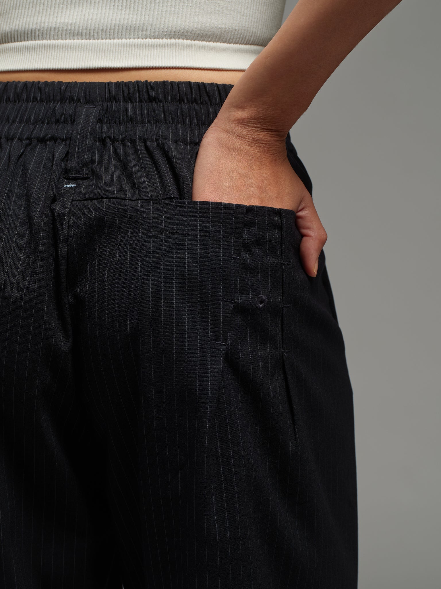 Unisex: Pleated Waist Pants (Pinstripe Navy)