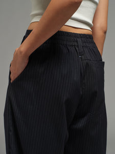 Unisex: Pleated Waist Pants (Pinstripe Navy)