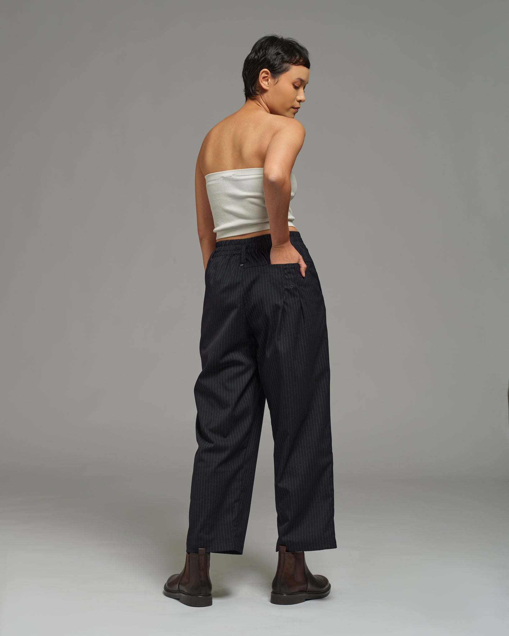 Unisex: Pleated Waist Pants (Pinstripe Navy)