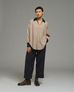 Unisex: Pleated Waist Pants (Pinstripe Navy)