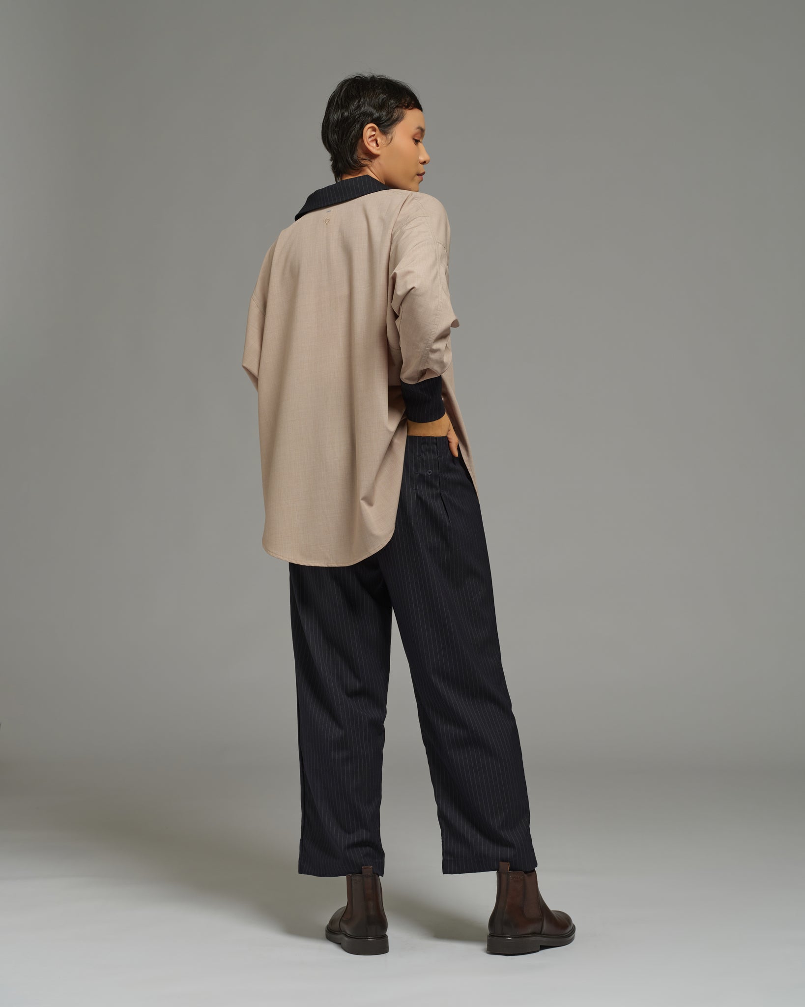 Unisex: Pleated Waist Pants (Pinstripe Navy)