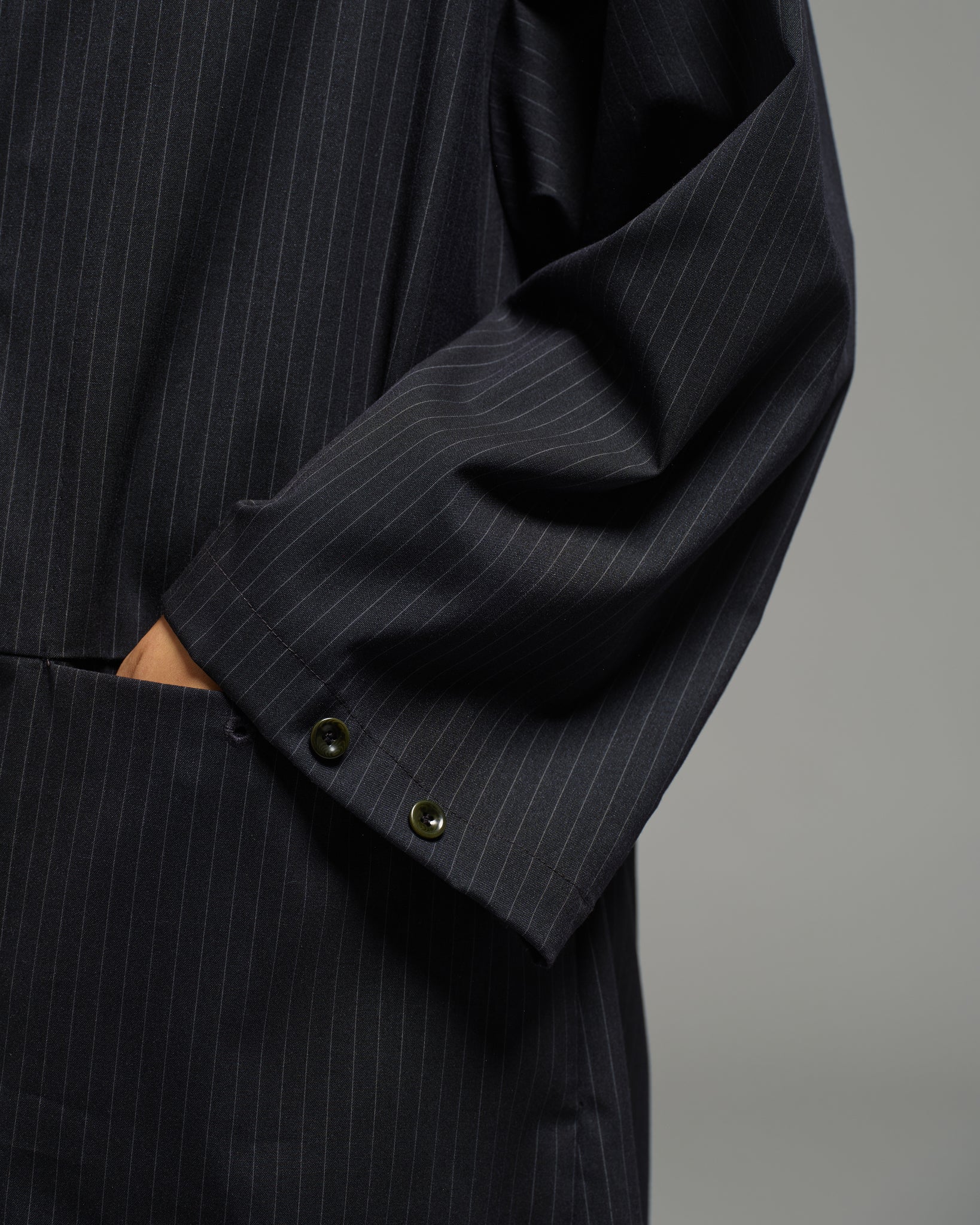 Unisex: The Overcoat (Pinstripe Navy)