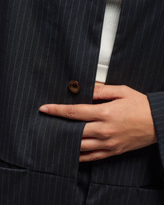 Unisex: The Overcoat (Pinstripe Navy)