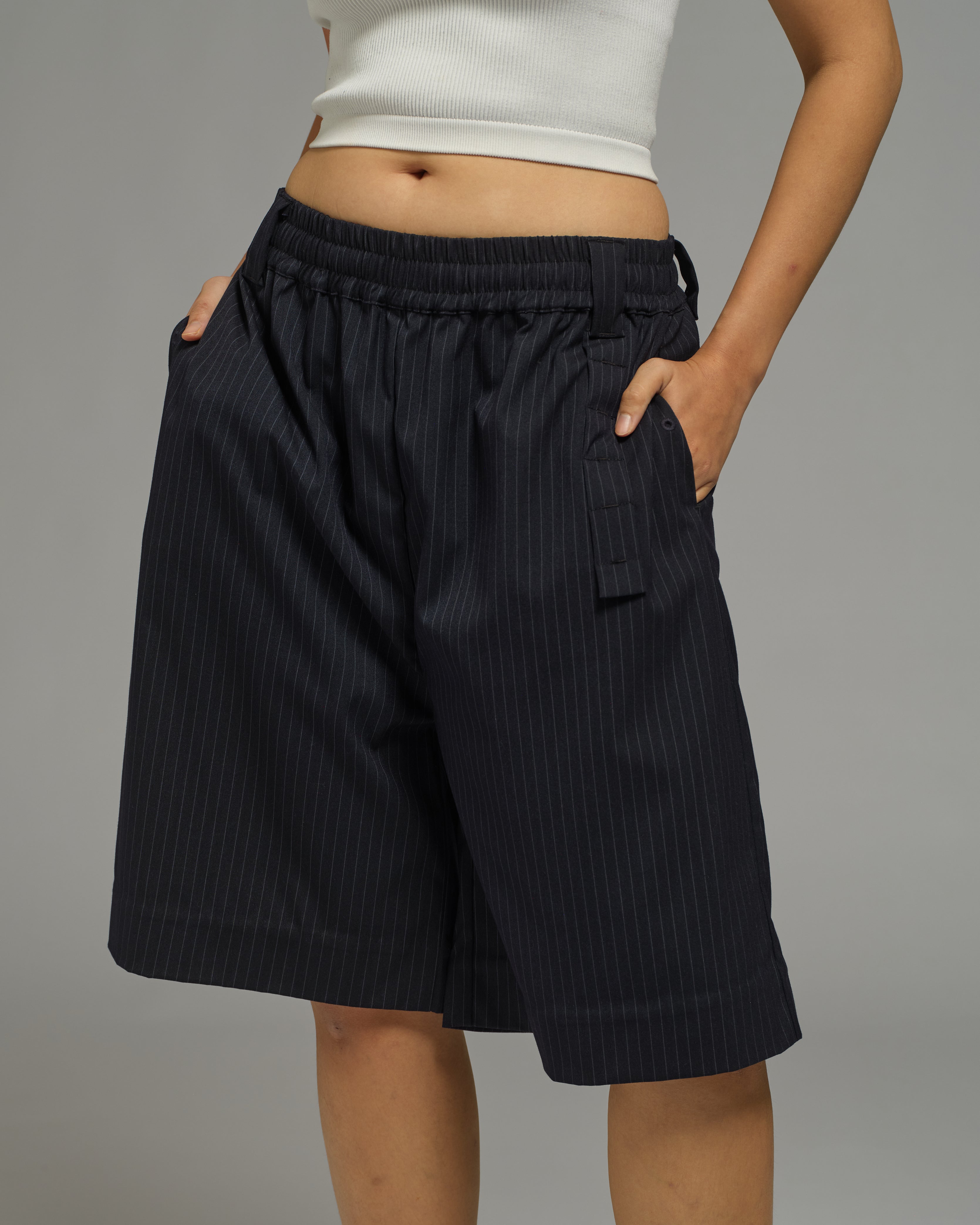 Unisex: Office Short Pants (Pinstripe Navy)
