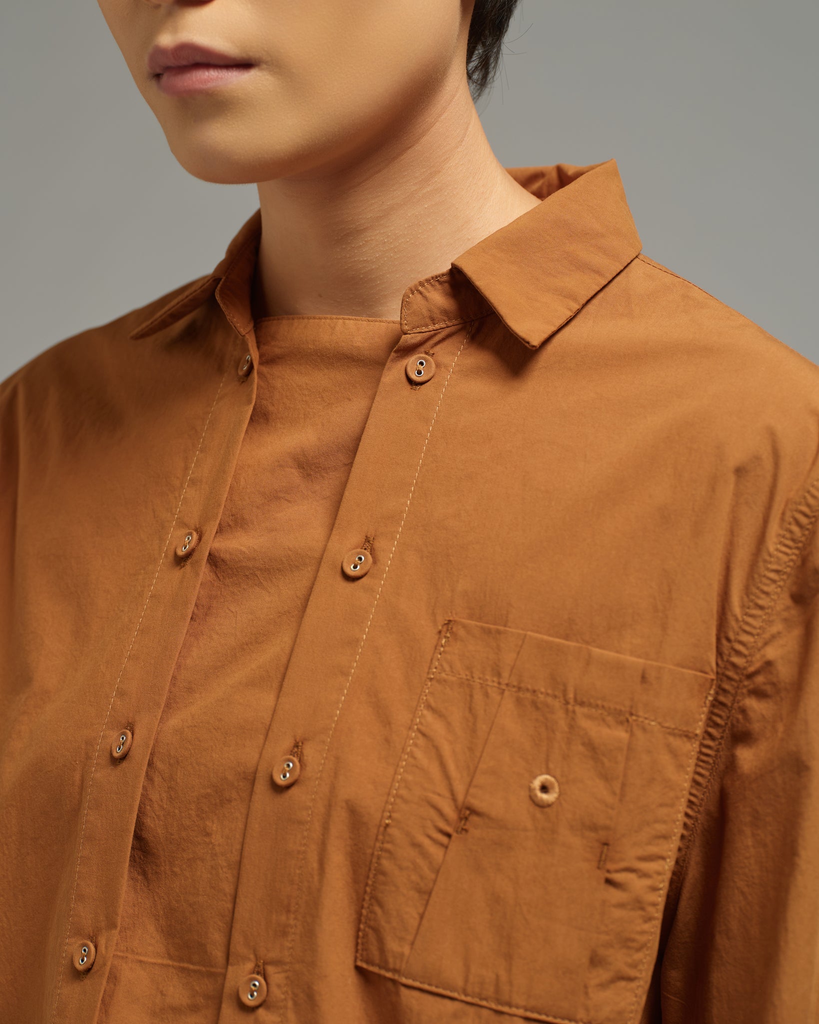 Unisex: Panelled Placket Shirt (Dark Brown)