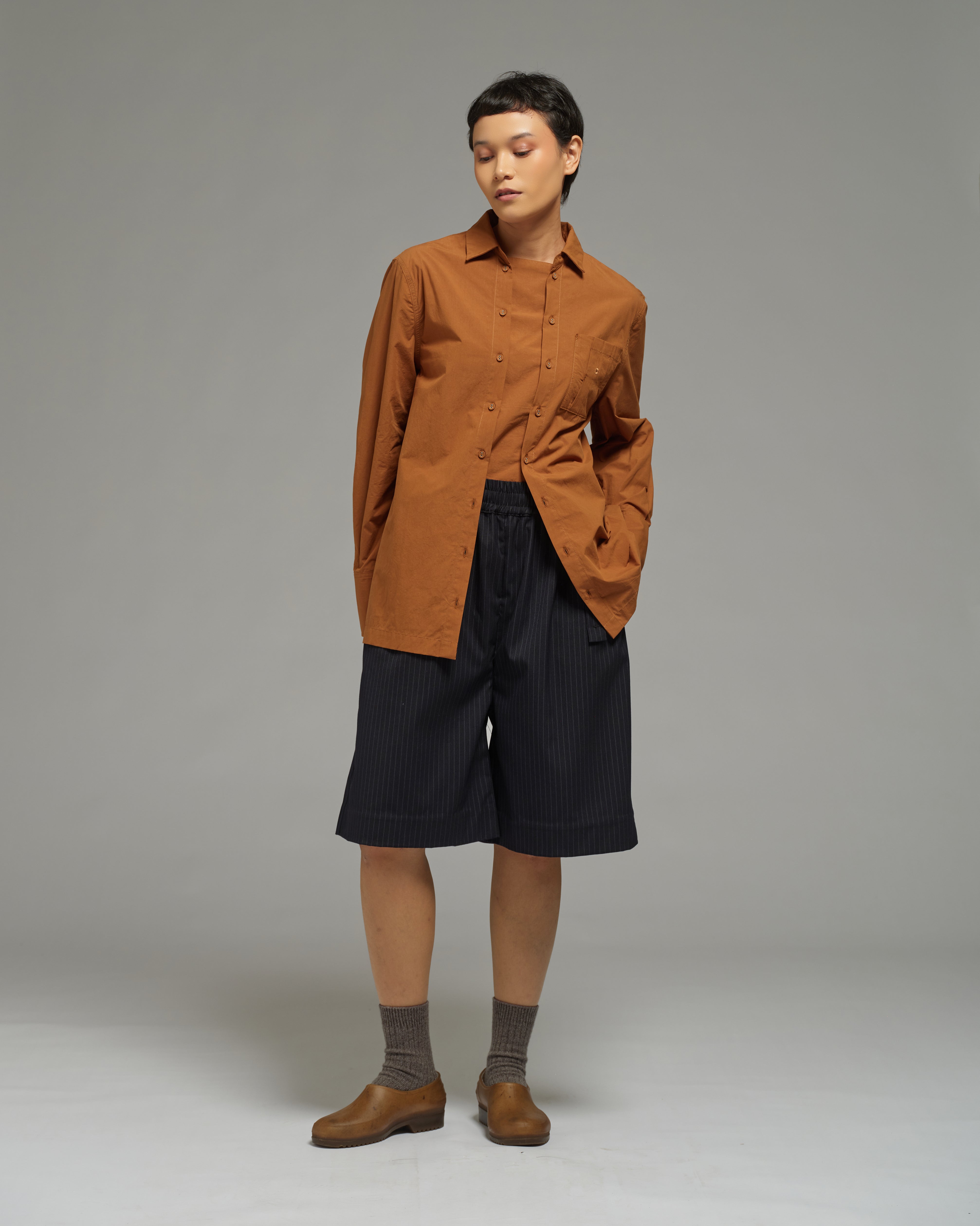 Unisex: Panelled Placket Shirt (Dark Brown)