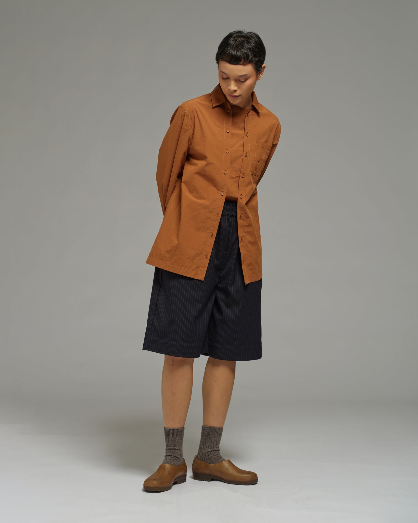 Unisex: Panelled Placket Shirt (Dark Brown)