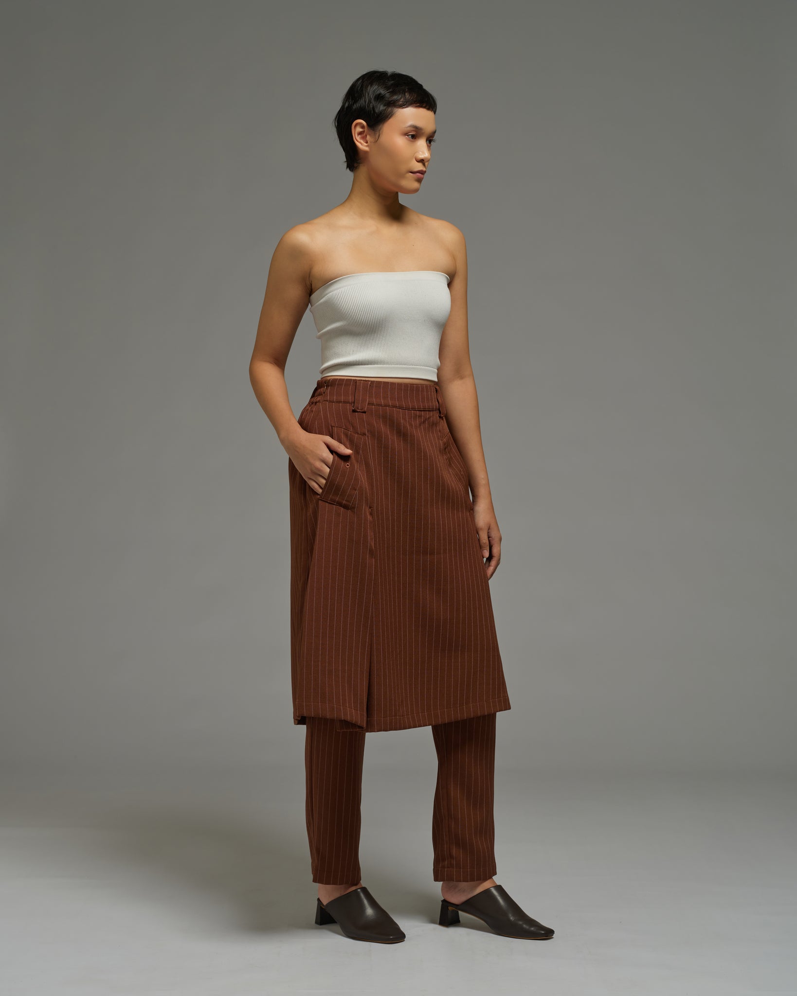 Unisex: Skirt Pants (Brown Stripe)