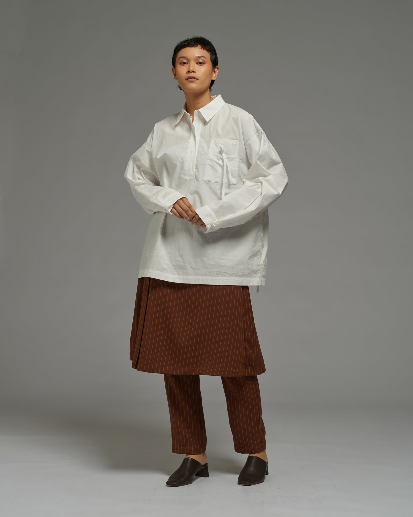 Unisex: Skirt Pants (Brown Stripe)