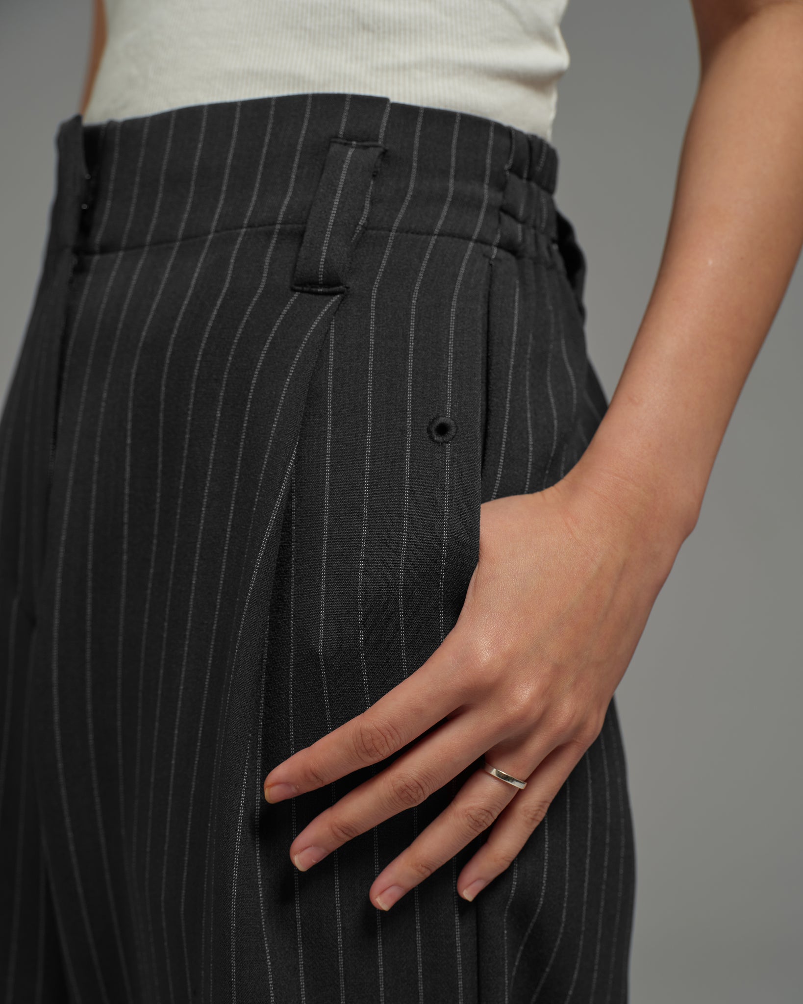 Unisex: Pleated Waist Pants (Pinstripe Dark Blue)