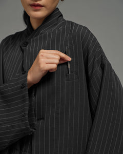 Unisex: Asymmetrical Blazer (Pinstripe Dark Blue)