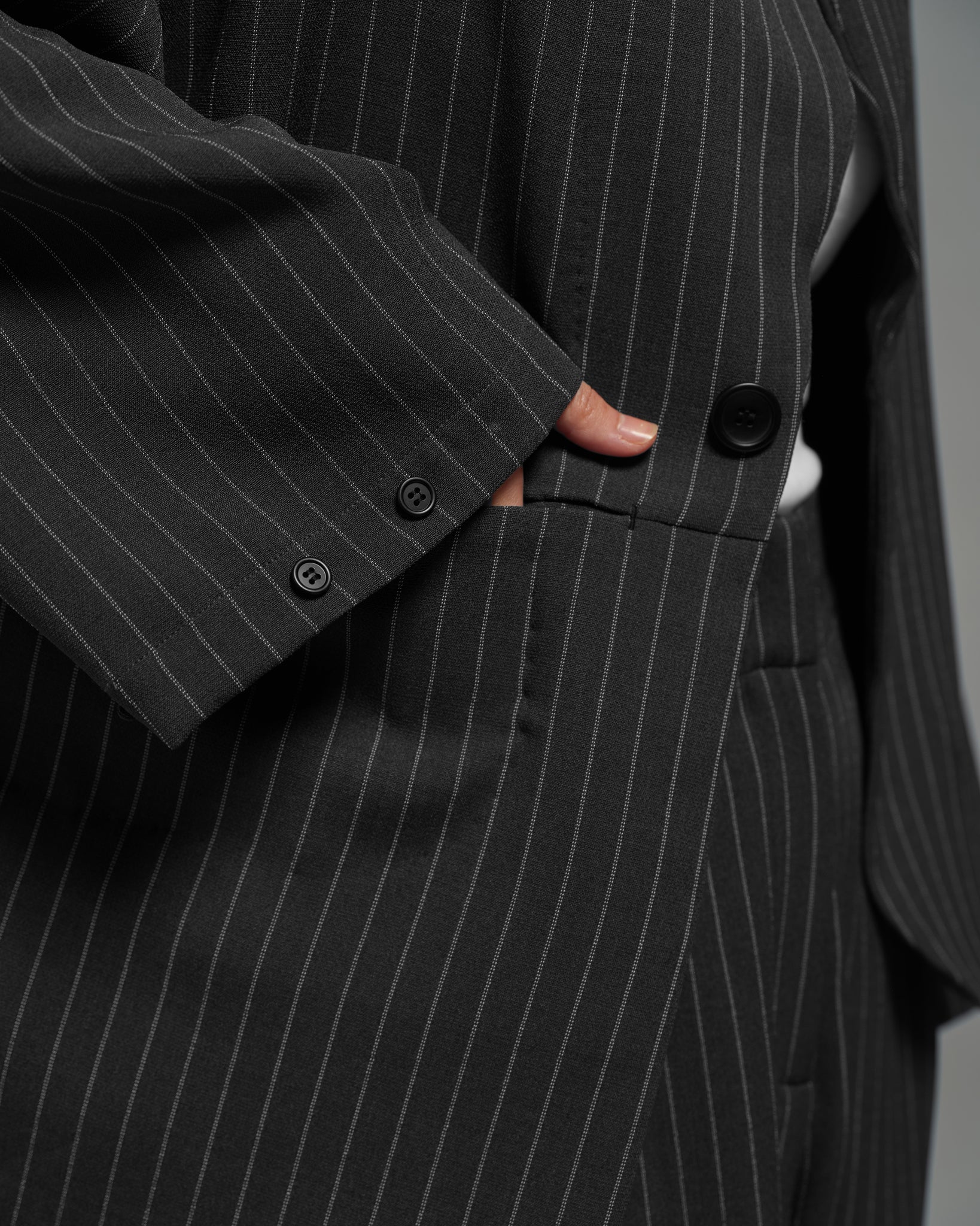 Unisex: Asymmetrical Blazer (Pinstripe Dark Blue)