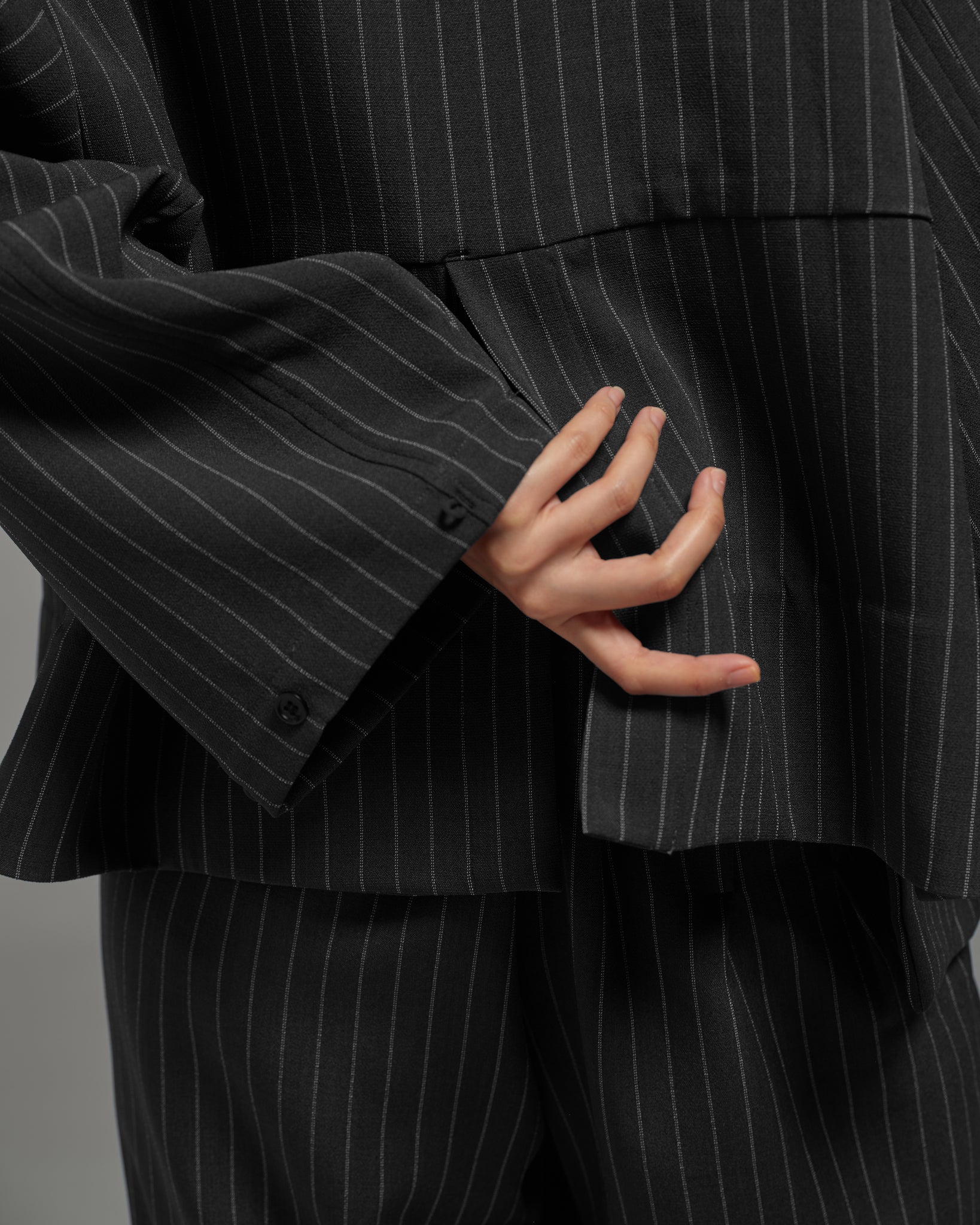 Unisex: Asymmetrical Blazer (Pinstripe Dark Blue)