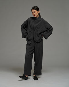 Unisex: Asymmetrical Blazer (Pinstripe Dark Blue)