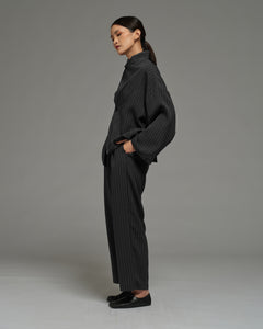 Unisex: Pleated Waist Pants (Pinstripe Dark Blue)