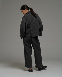Unisex: Asymmetrical Blazer (Pinstripe Dark Blue)