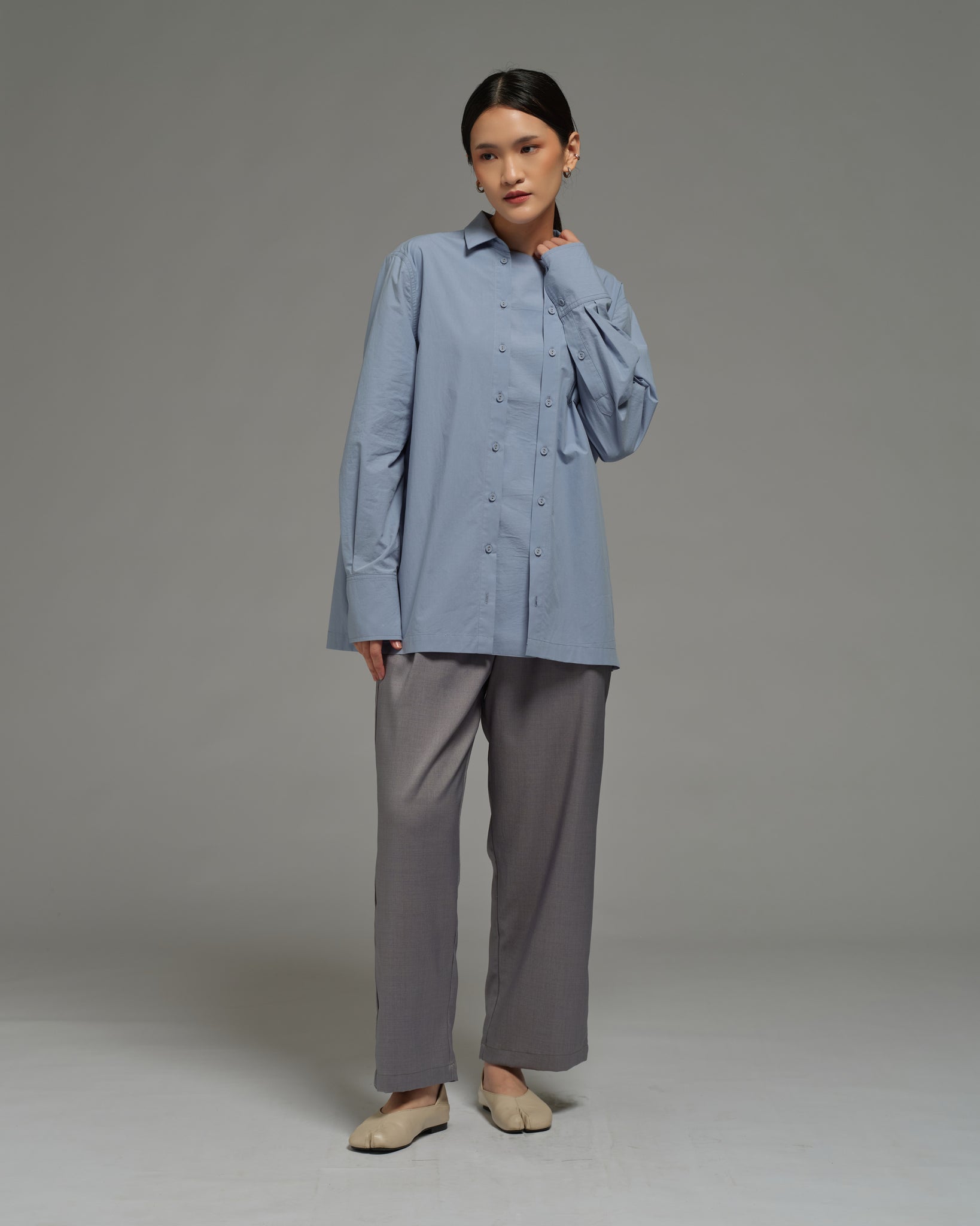 Unisex: Panelled Placket Shirt (Chambray Blue)