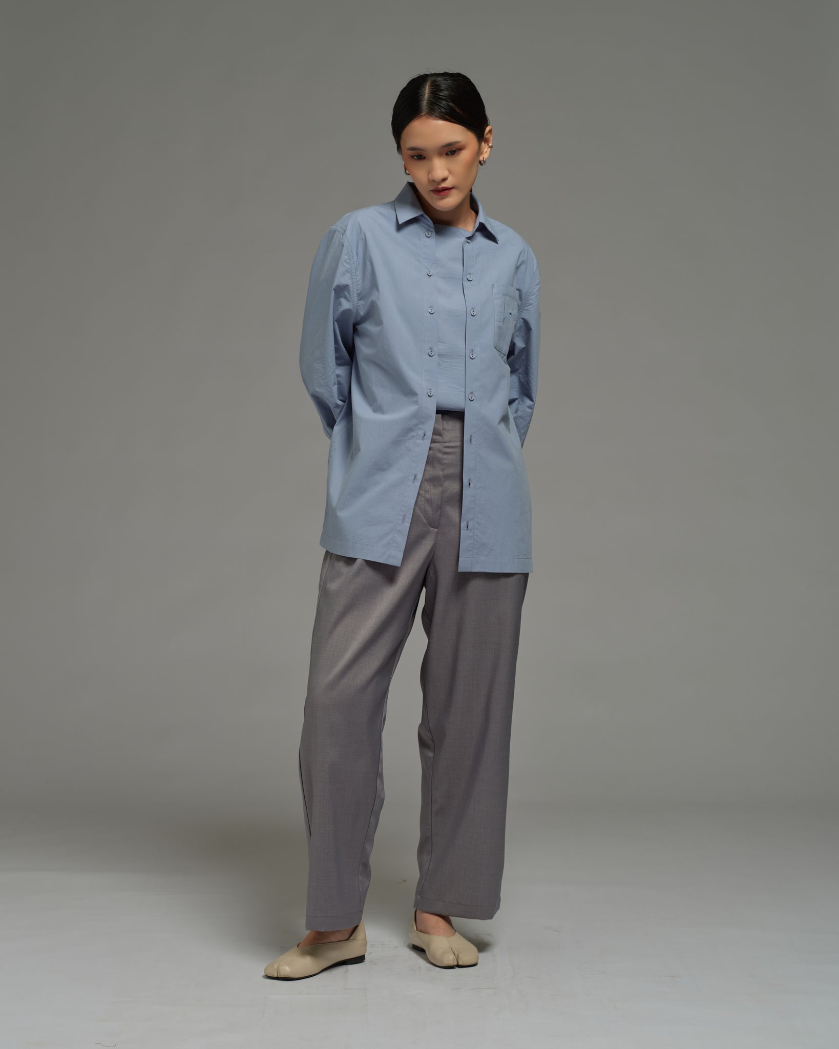 Unisex: Panelled Placket Shirt (Chambray Blue)