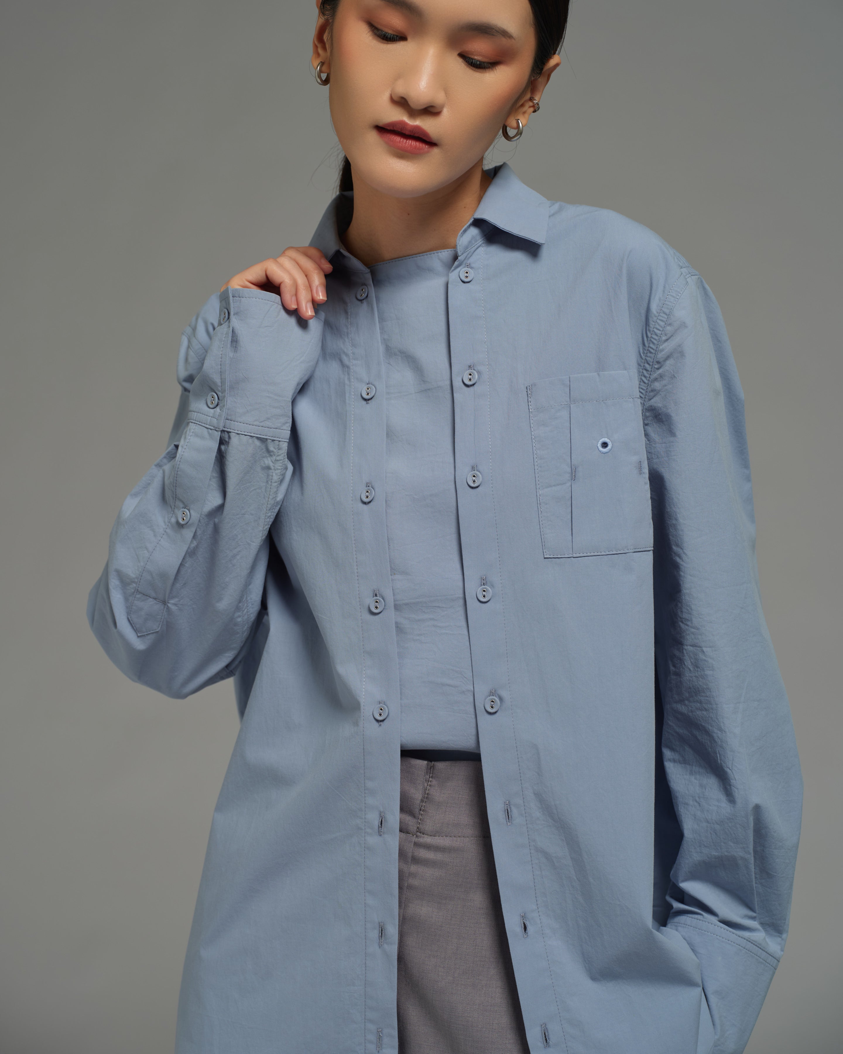 Unisex: Panelled Placket Shirt (Chambray Blue)