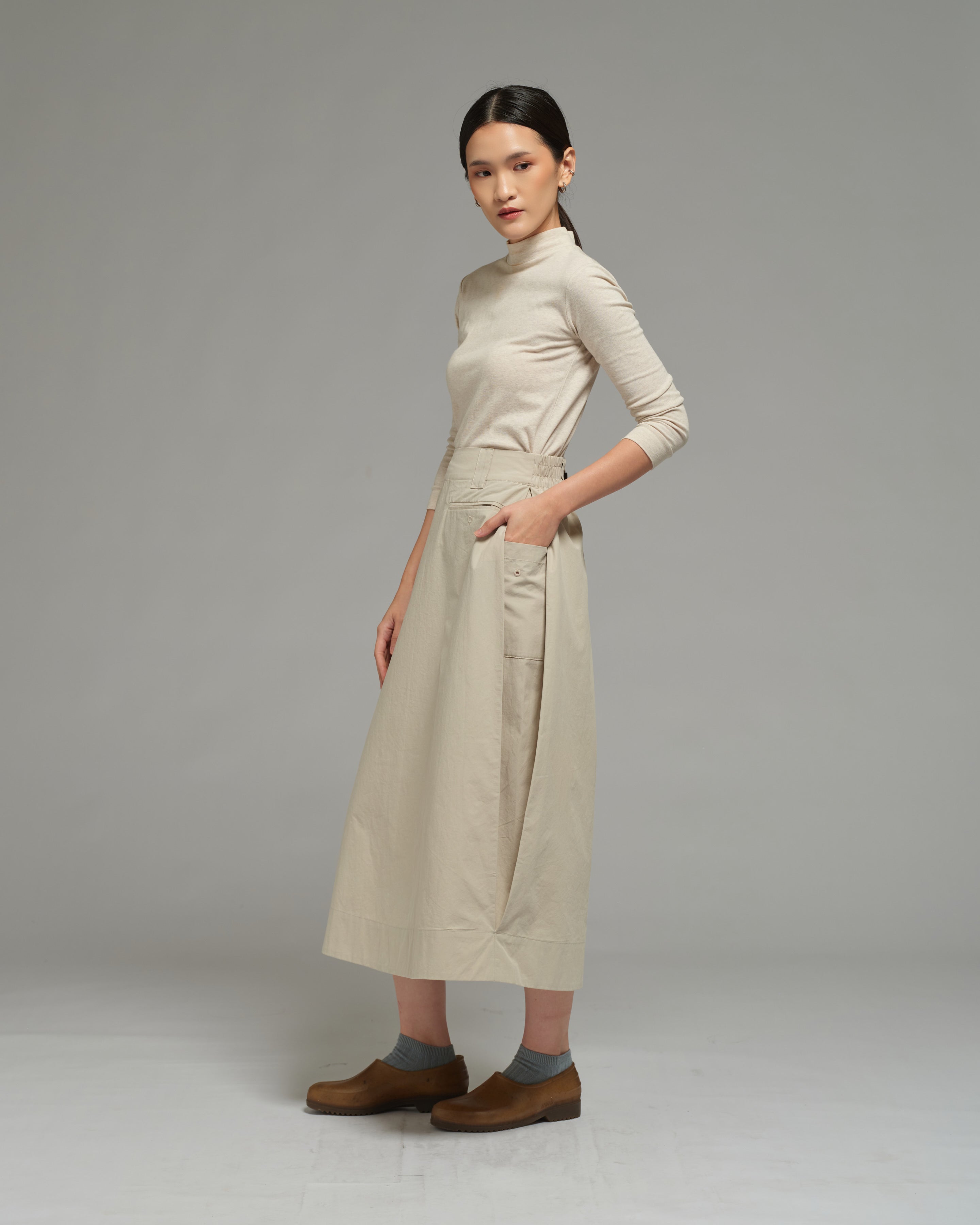 Women: Side Pleated Skirt (Beige)