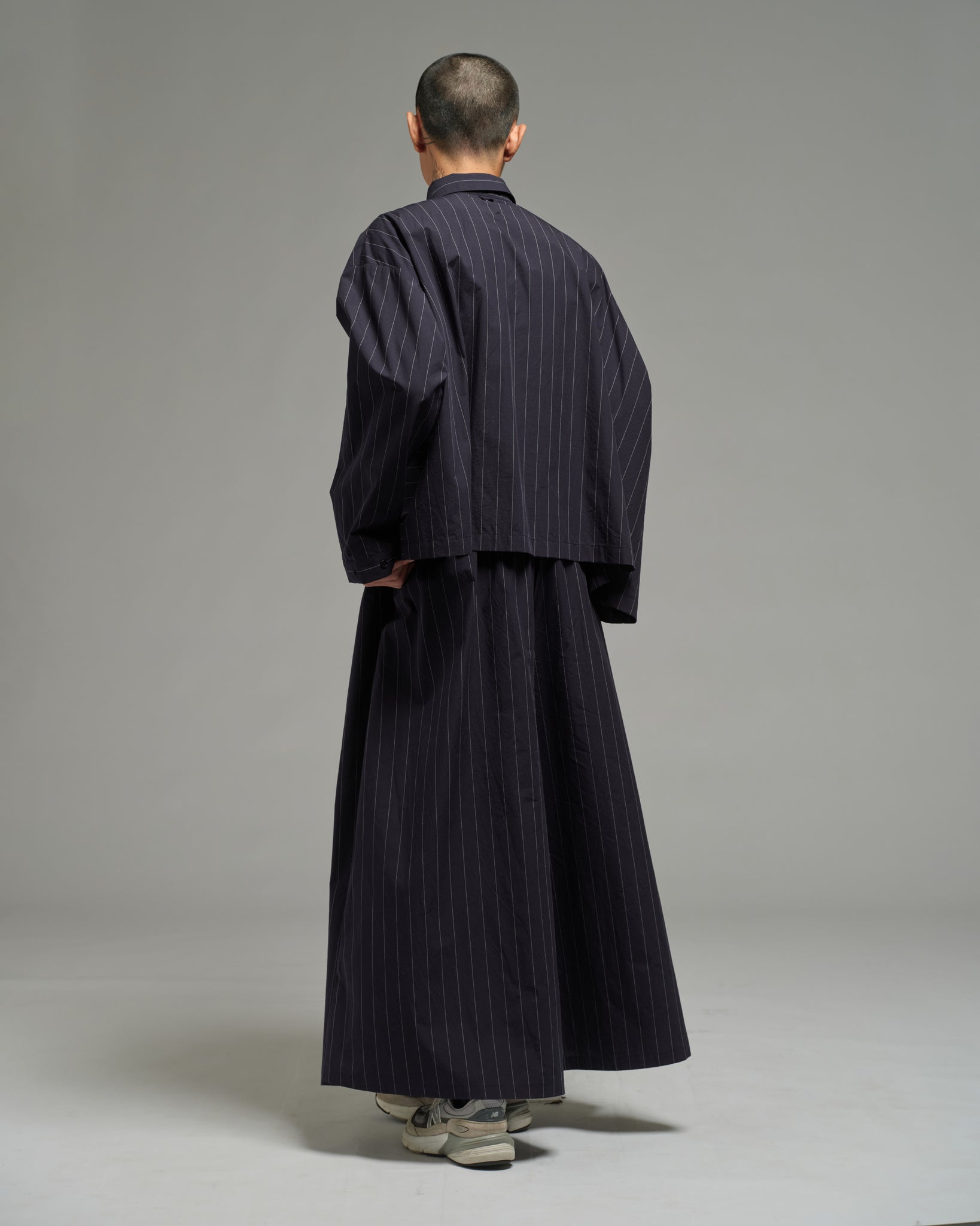 Unisex: Asymmetrical Shirt (Pinstripe Dark Blue)