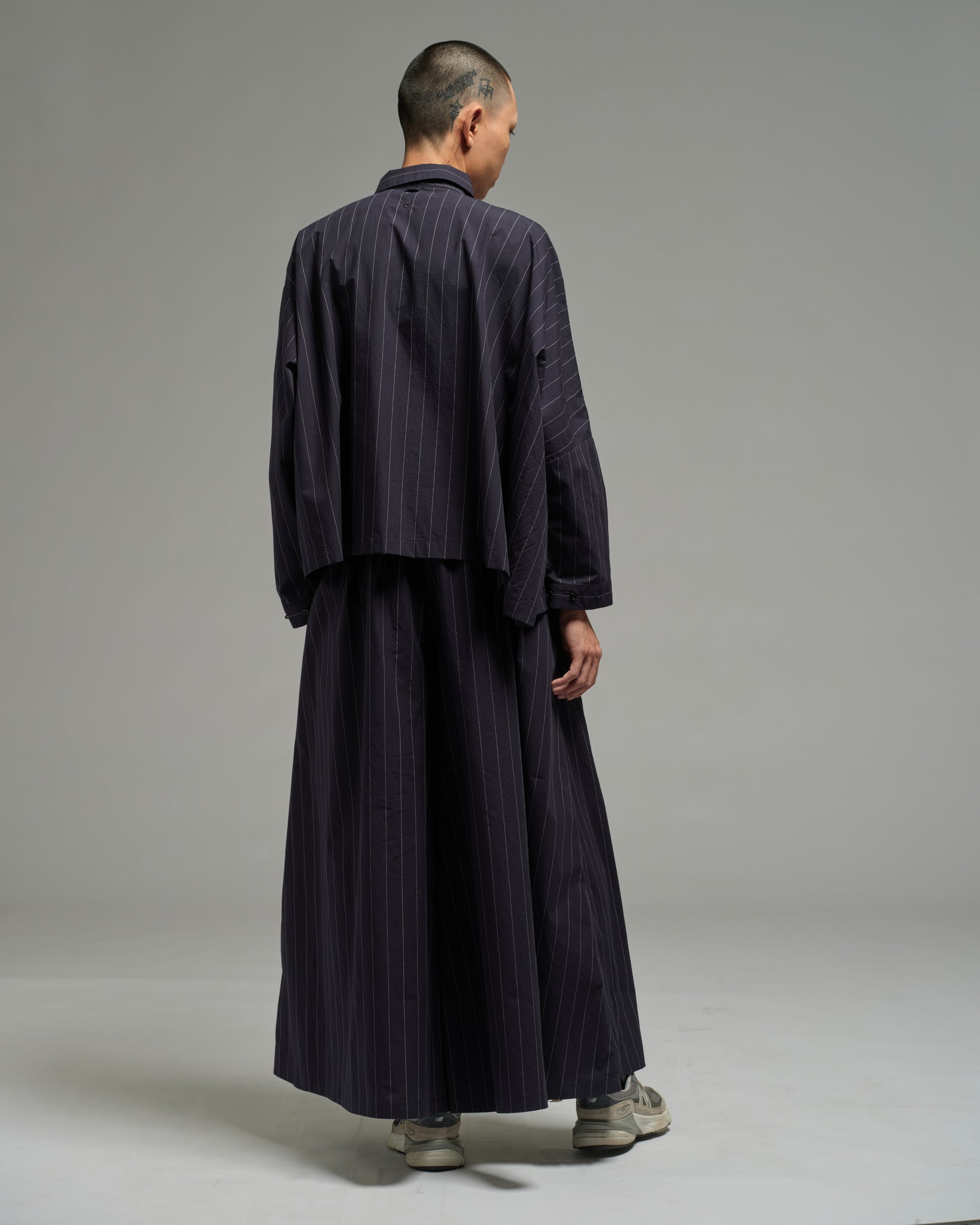 Unisex: Asymmetrical Shirt (Pinstripe Dark Blue)