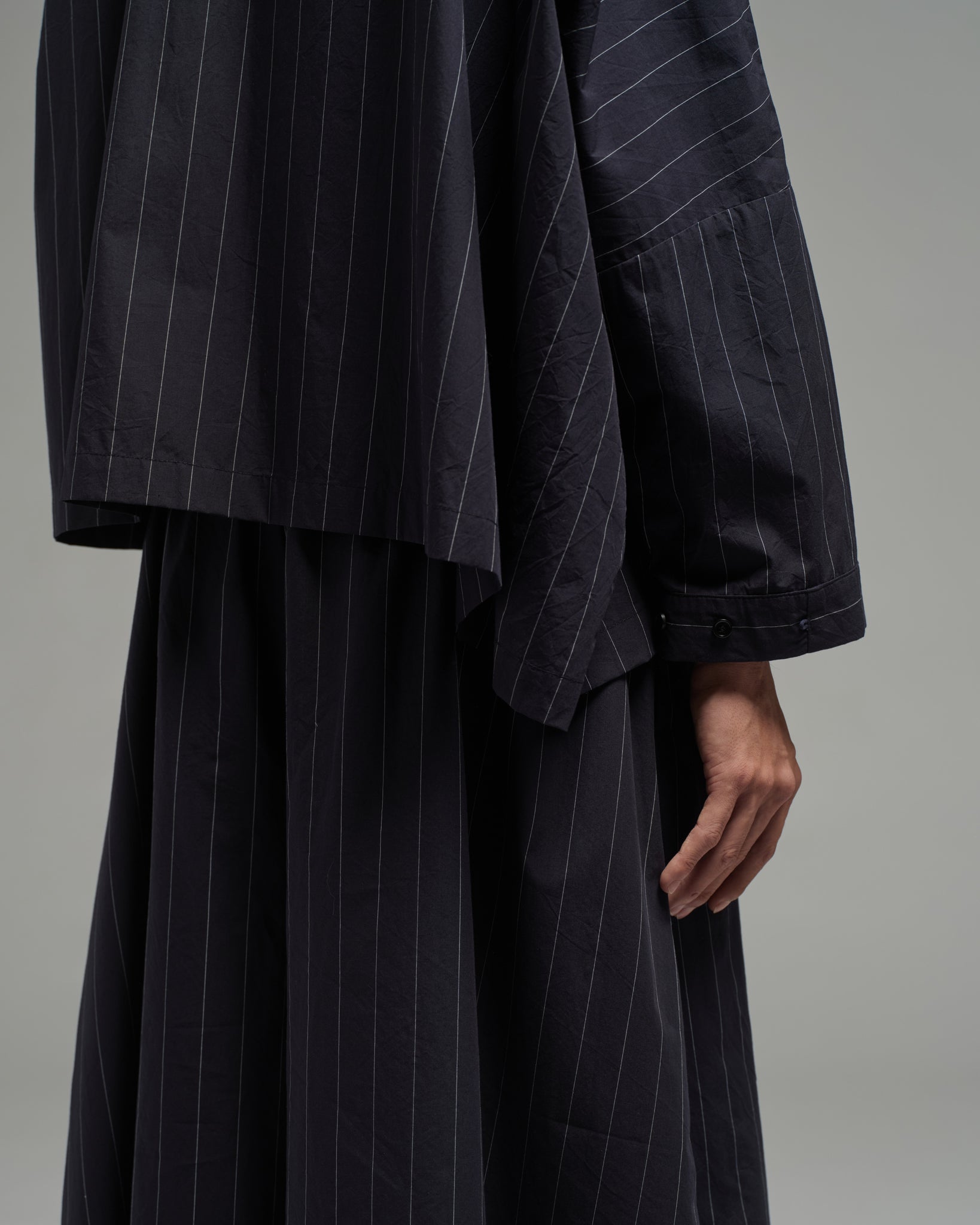 Unisex: Asymmetrical Shirt (Pinstripe Dark Blue)