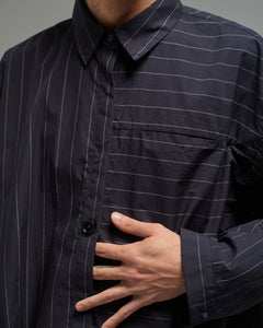 Unisex: Asymmetrical Shirt (Pinstripe Dark Blue)