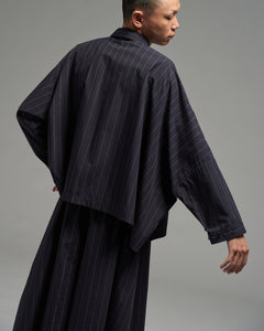 Unisex: Asymmetrical Shirt (Pinstripe Dark Blue)