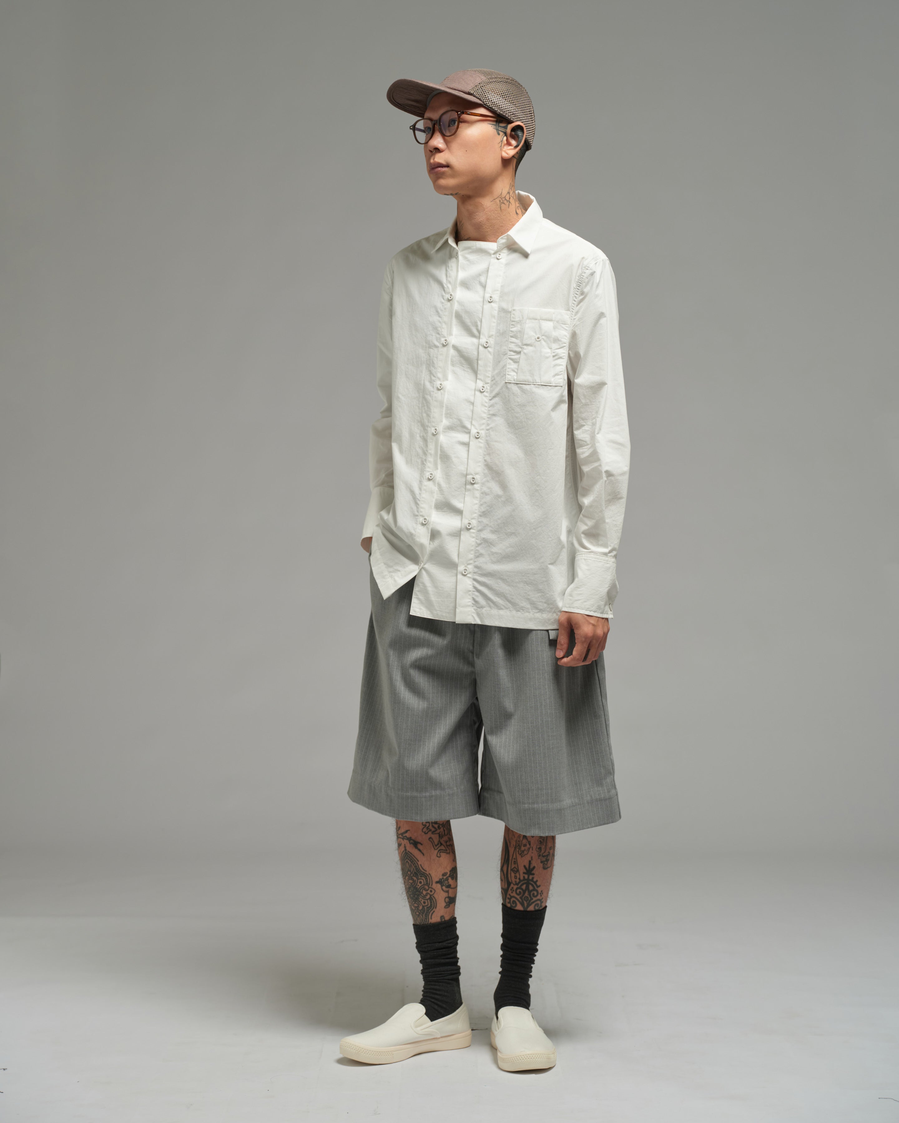 Unisex: Panelled Placket Shirt (Off White)