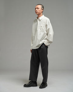 Unisex: Pleated Waist Pants (Pinstripe Dark Blue)