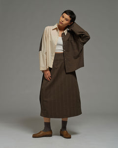 Unisex: Asymmetrical Shirt (Brown Stripe)