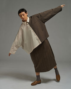 Unisex: Asymmetrical Shirt (Brown Stripe)