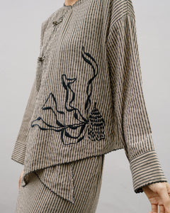 Women: Tiān Kebaya Top (Blue Stripe)