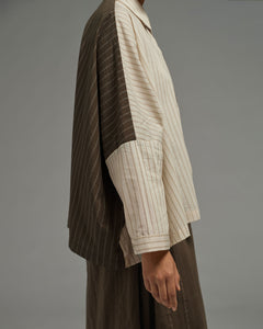 Unisex: Asymmetrical Shirt (Brown Stripe)
