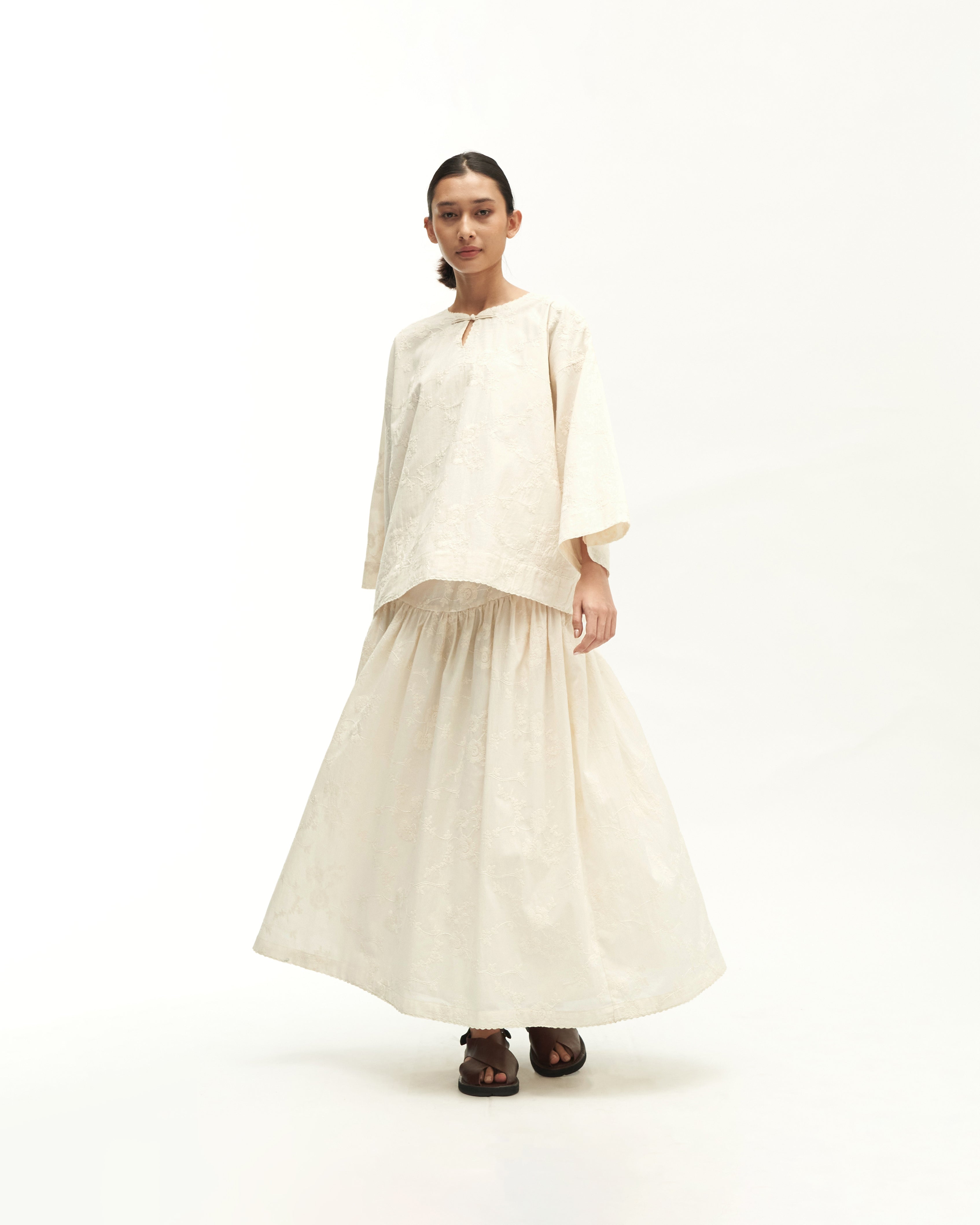 Women: Suria Kedah Top (White Embroidered)