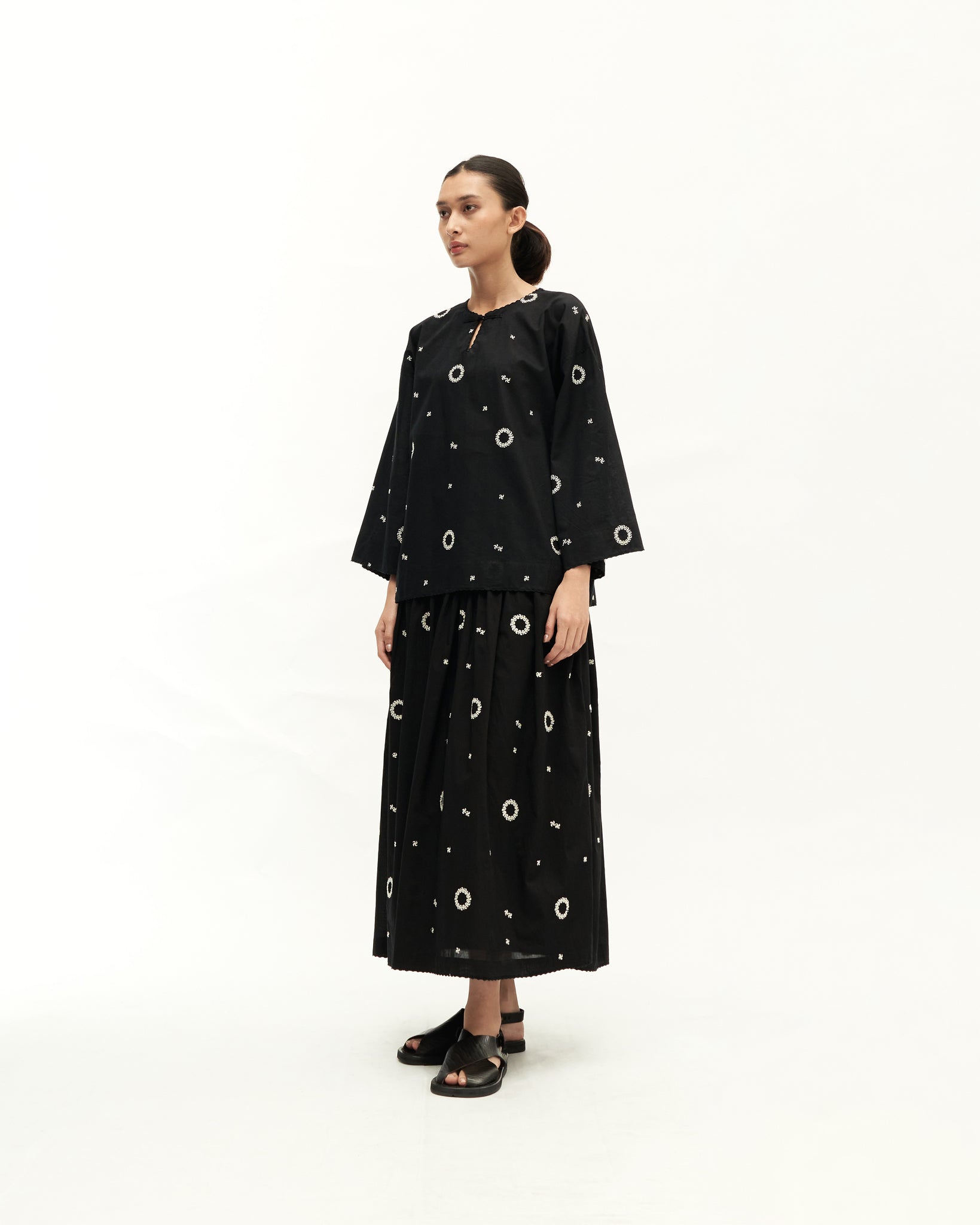 Women: Suria Gathered Skirt (Black Embroidered)