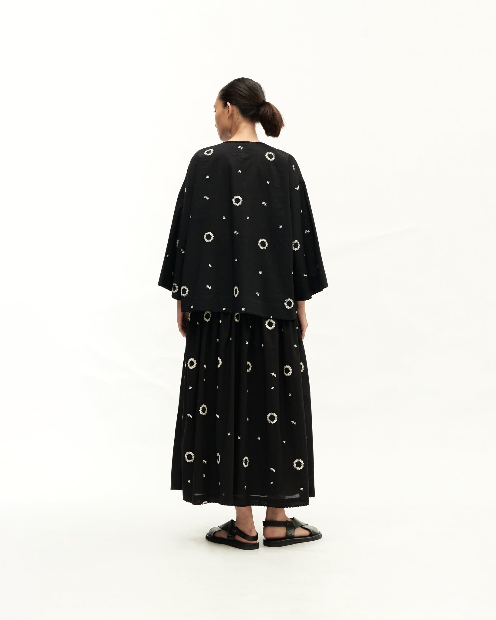 Women: Suria Gathered Skirt (Black Embroidered)