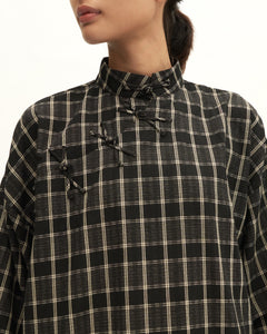 Women: Rasa Loose Kurung Top (Black Checks)