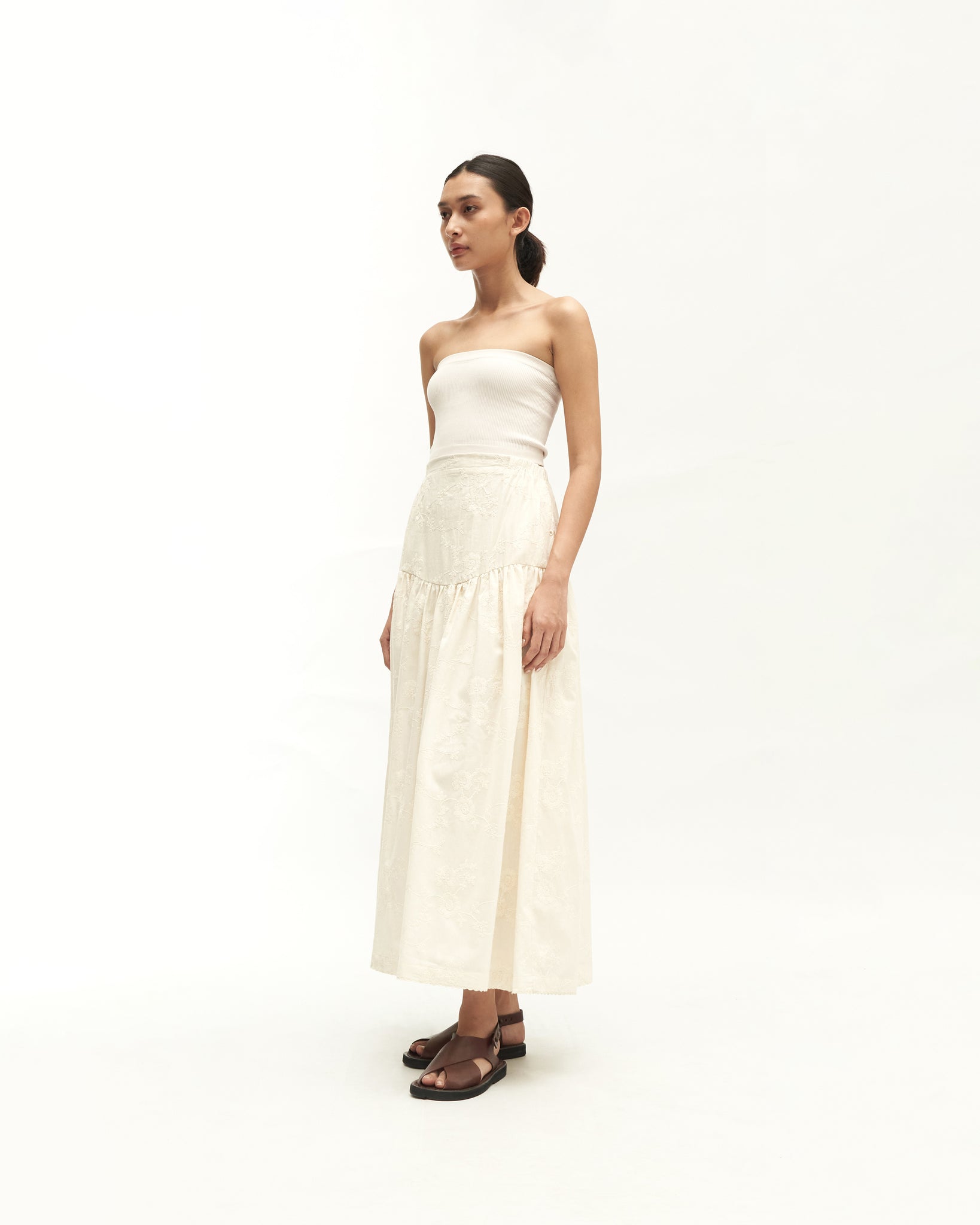 Women: Suria Gathered Skirt (White Embroidered)