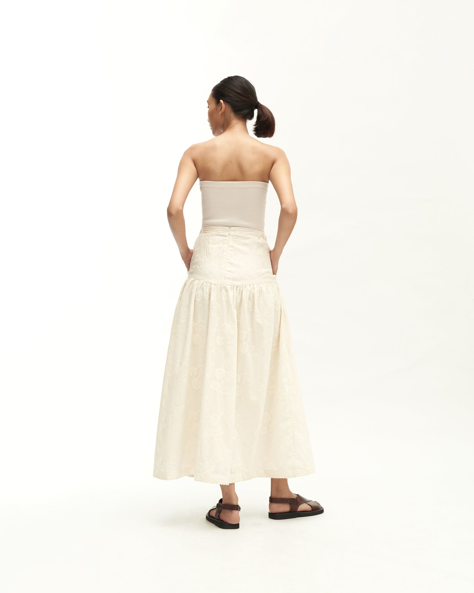 Women: Suria Gathered Skirt (White Embroidered)