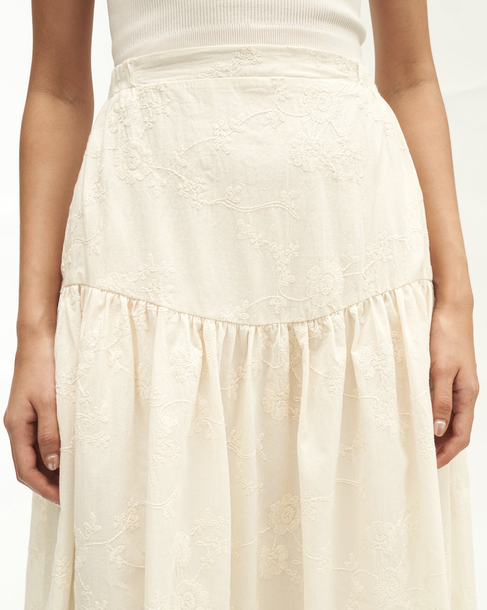 Women: Suria Gathered Skirt (White Embroidered)
