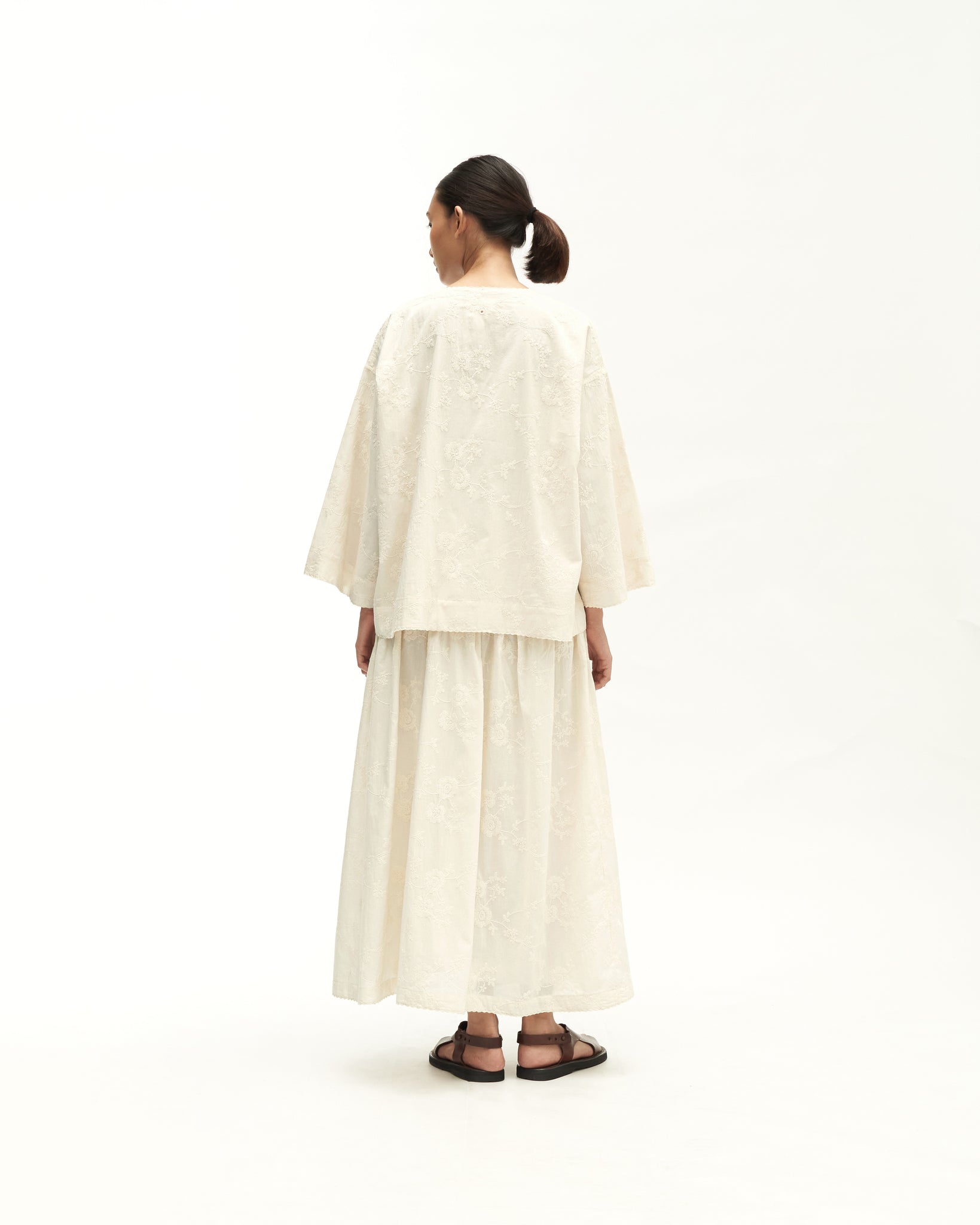 Women: Suria Gathered Skirt (White Embroidered)