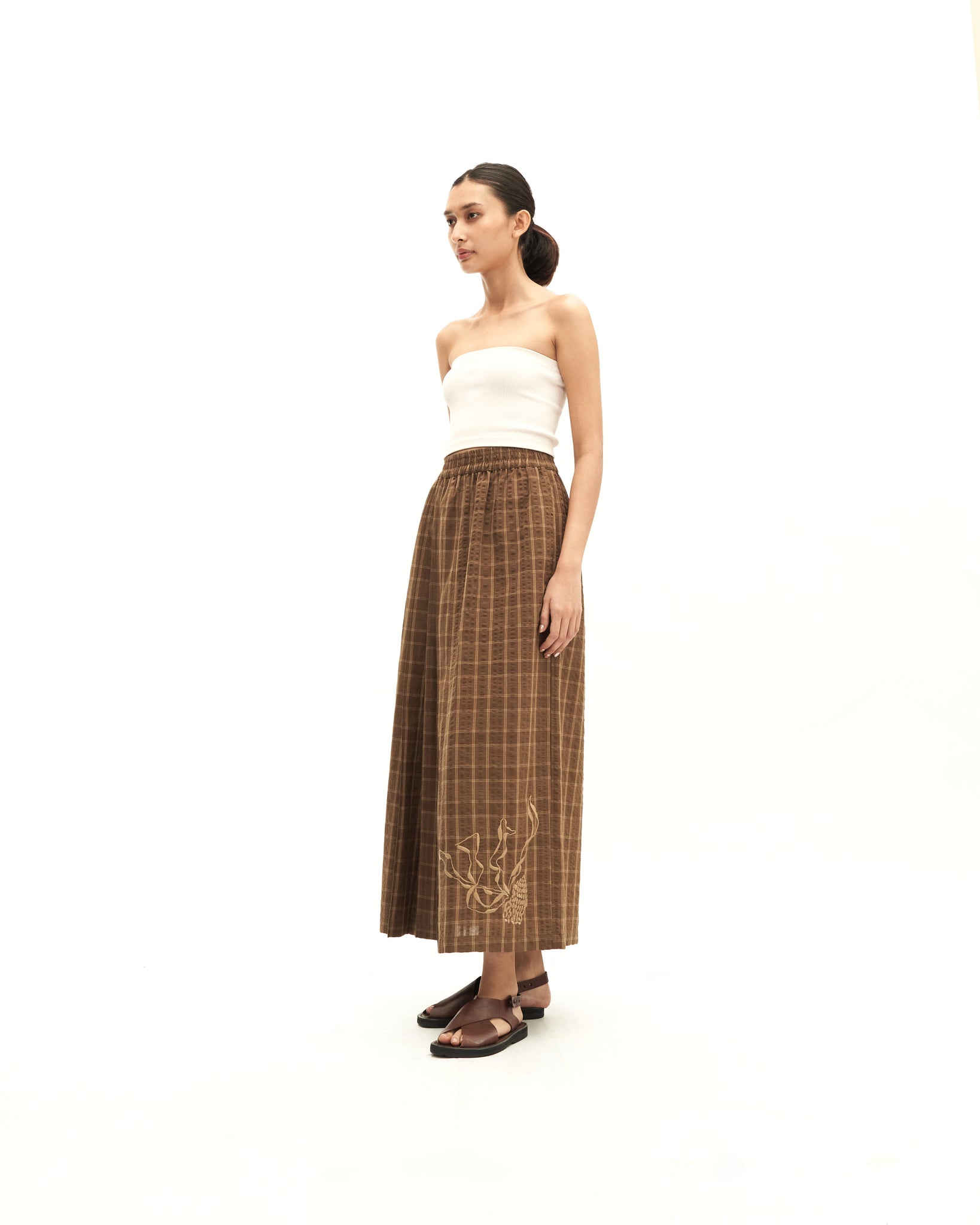 Women: Rasa Pleated Skirt (Brown Checks)