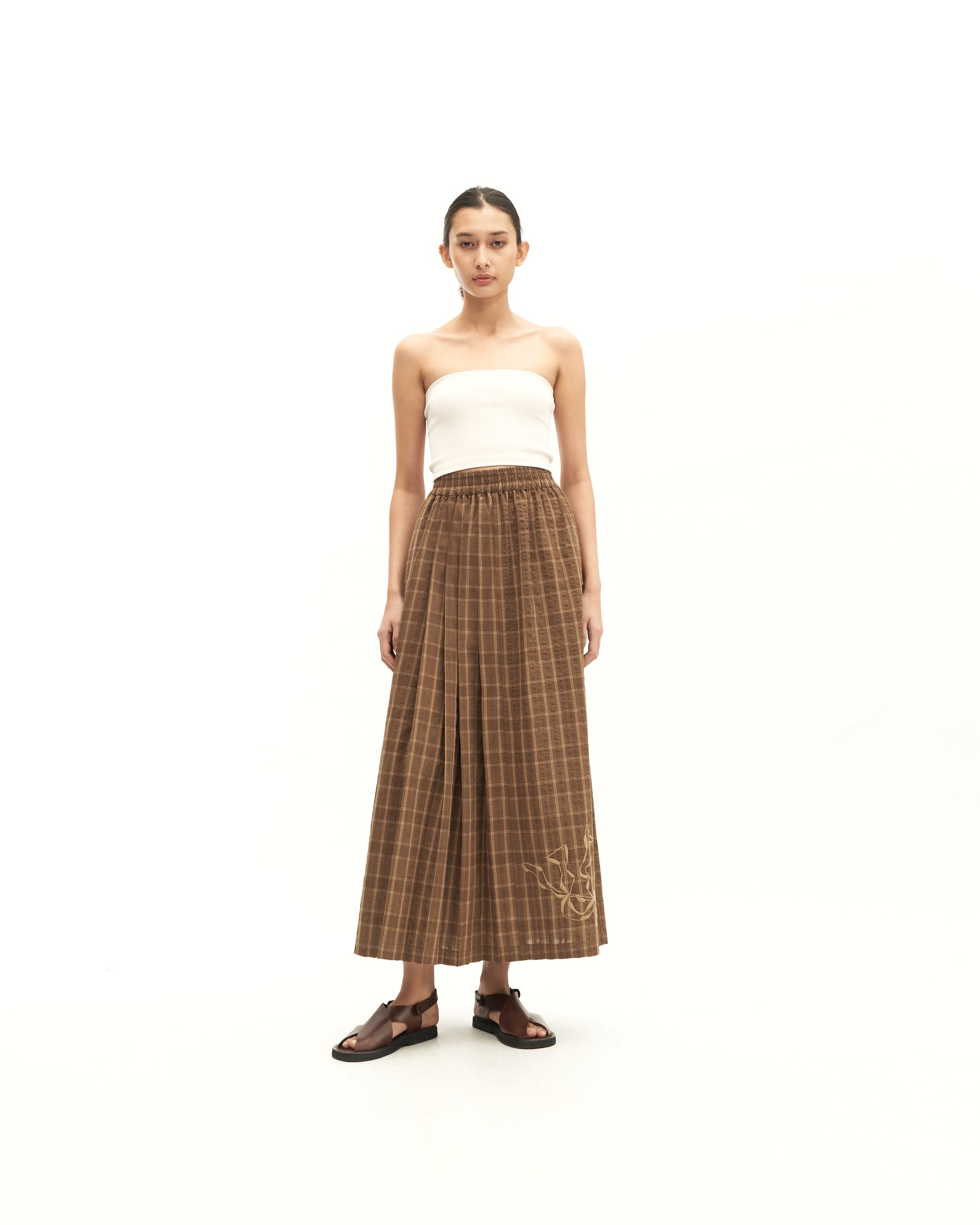 Women: Rasa Pleated Skirt (Brown Checks)