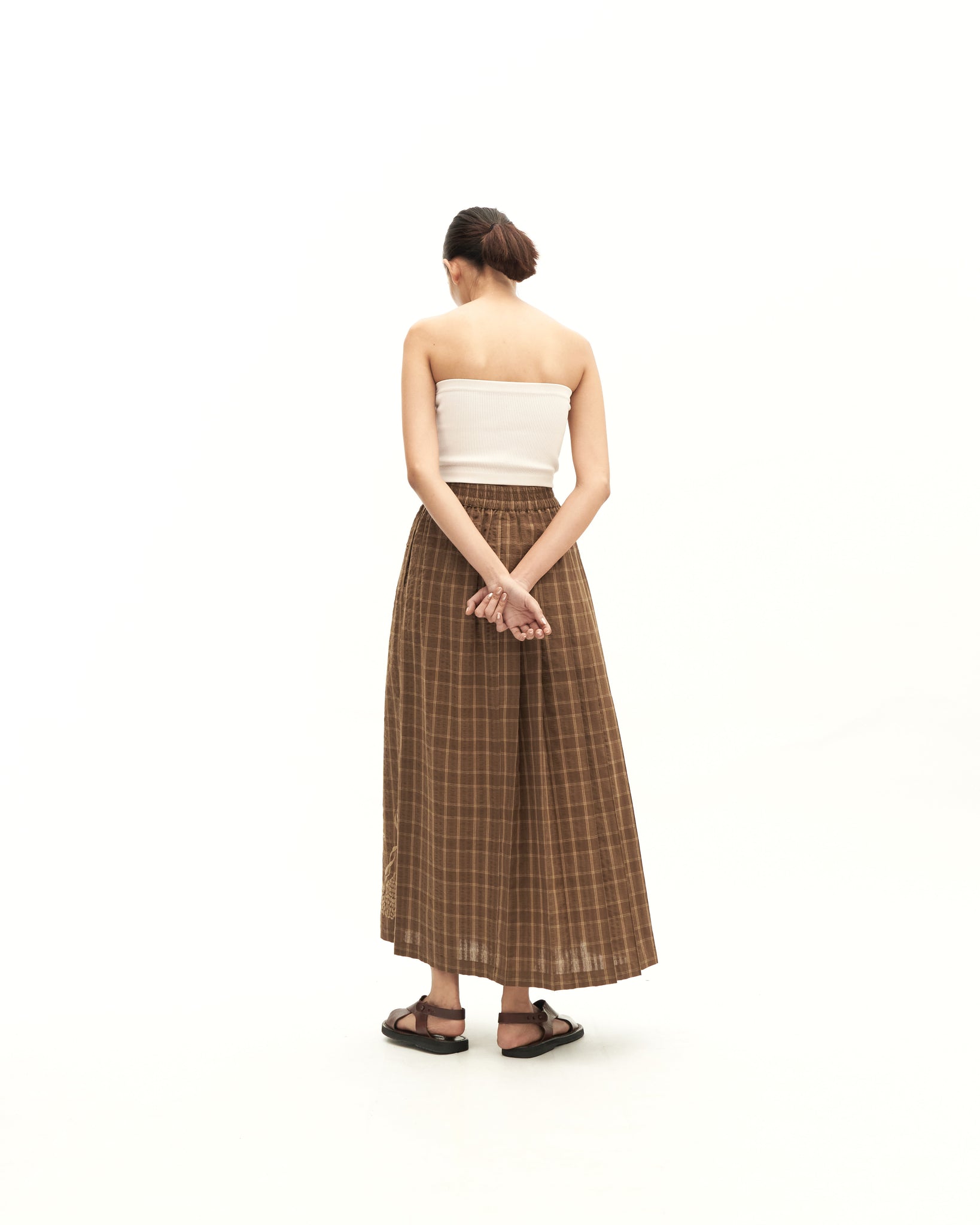 Women: Rasa Pleated Skirt (Brown Checks)