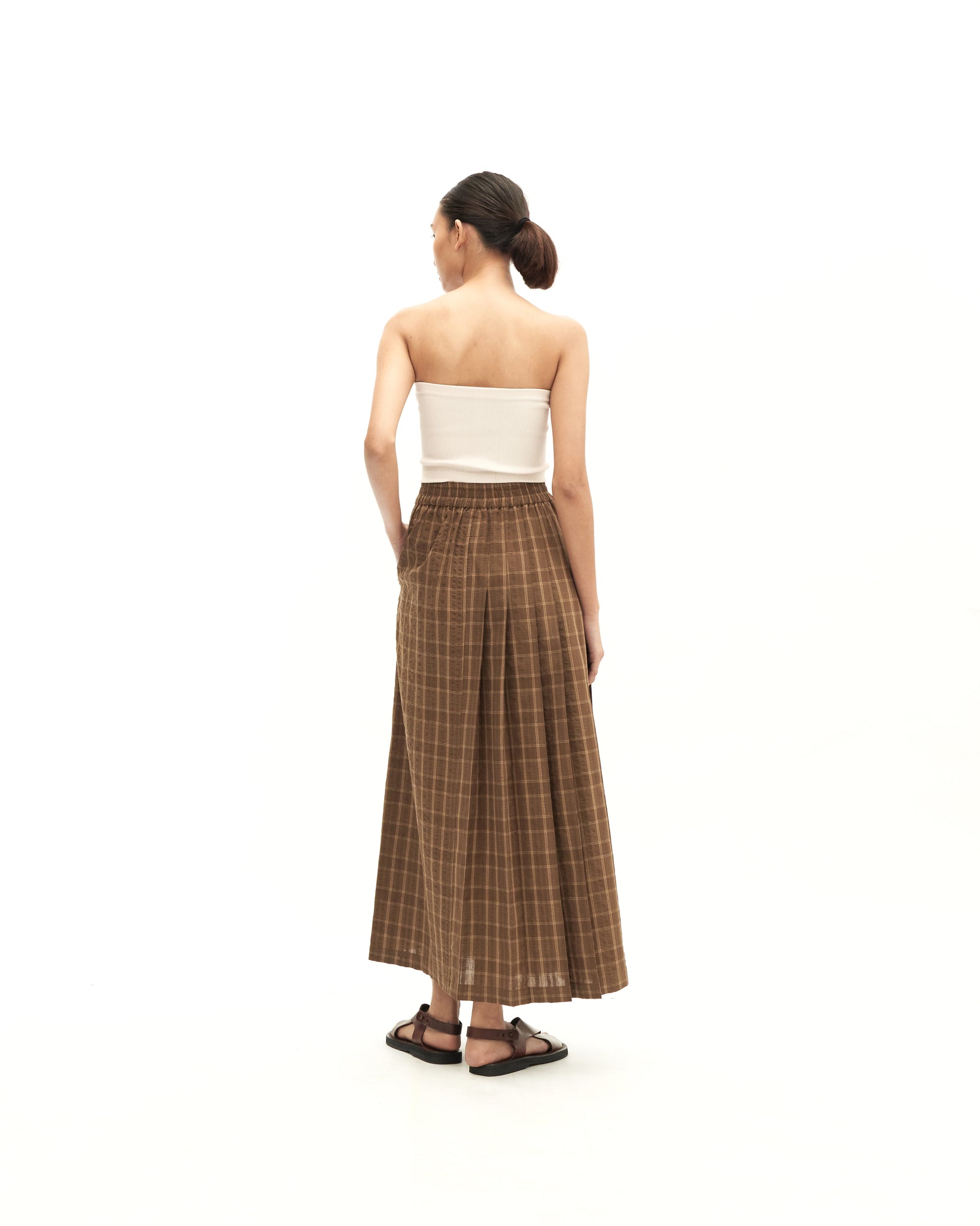 Women: Rasa Pleated Skirt (Brown Checks)