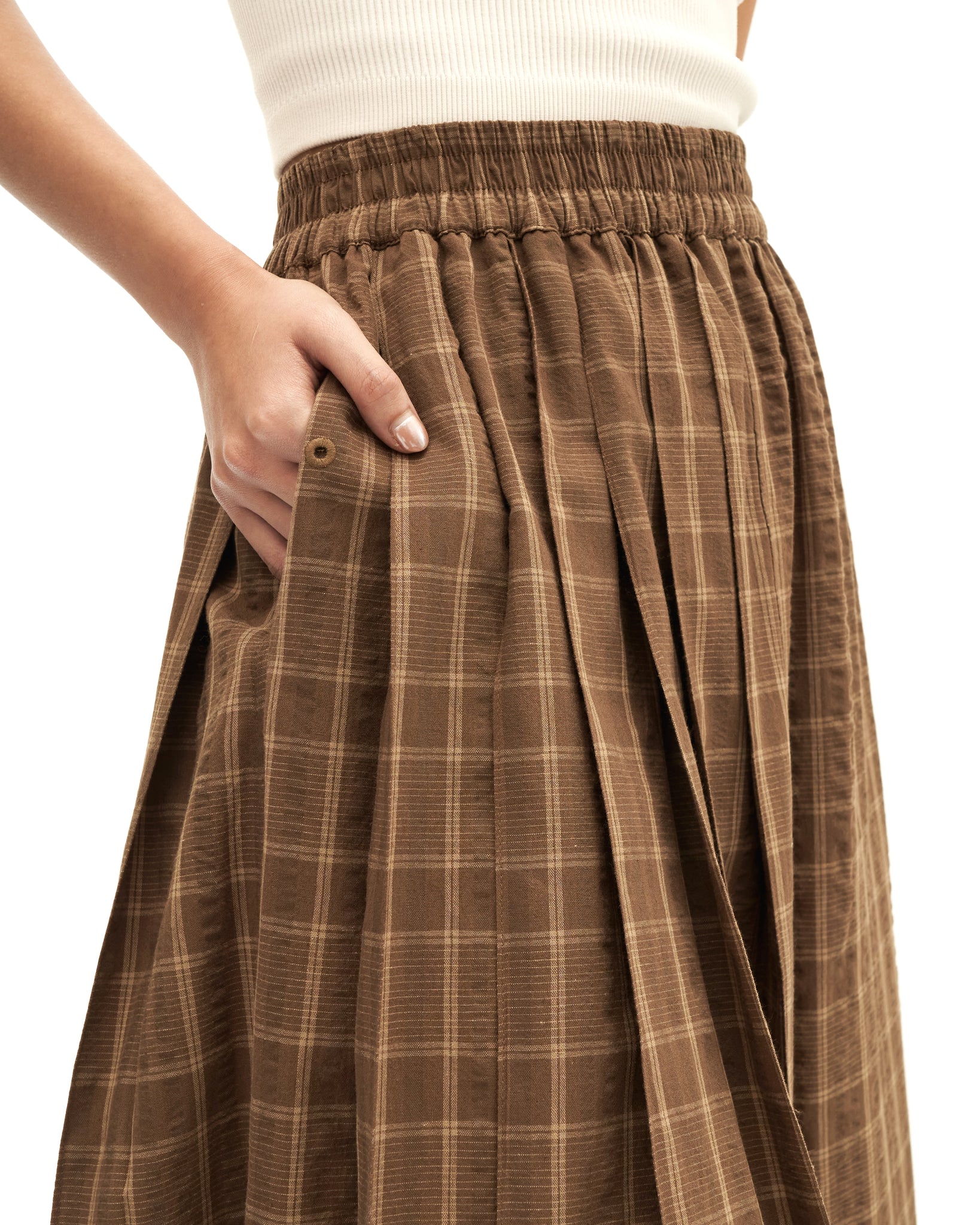 Women: Rasa Pleated Skirt (Brown Checks)