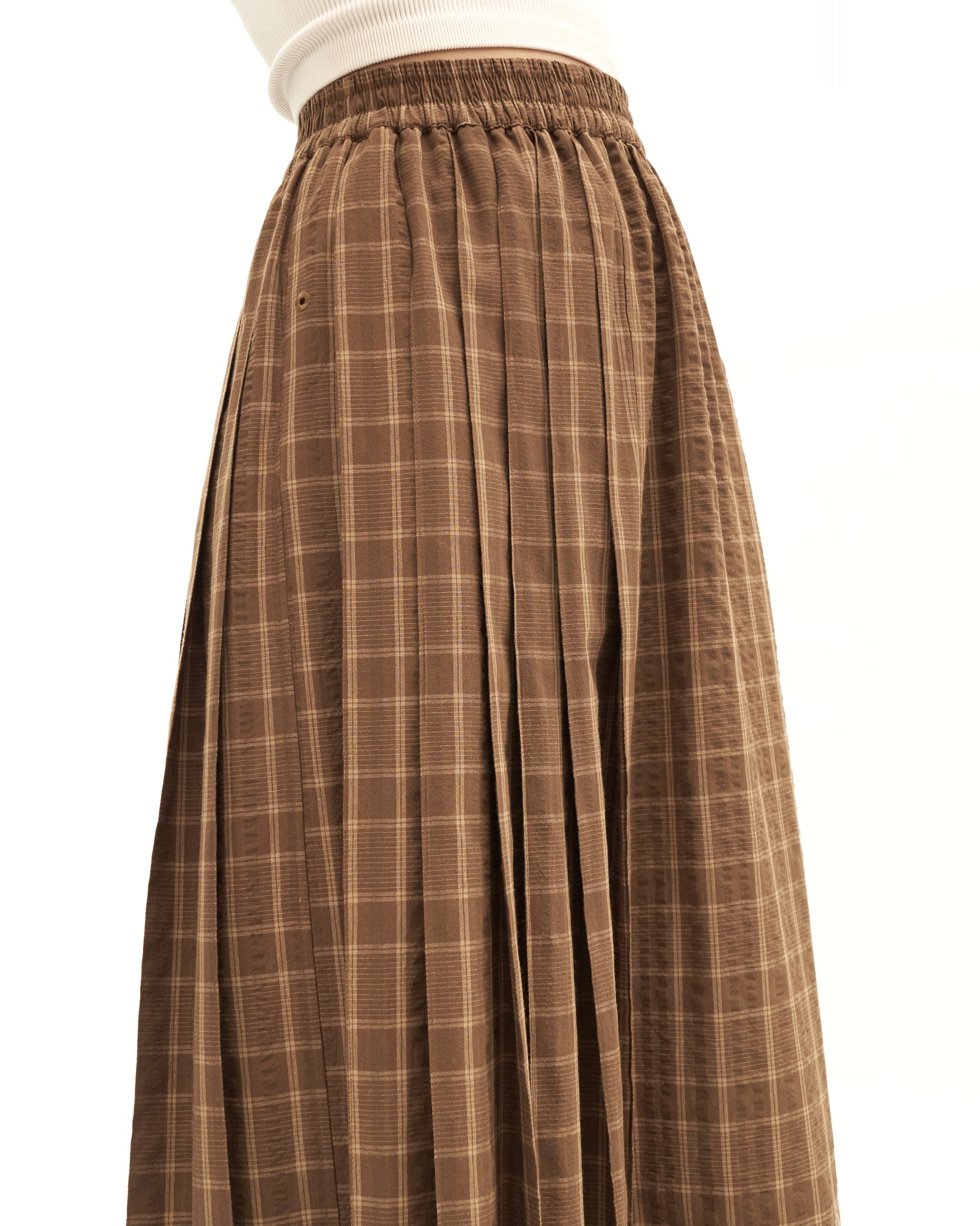 Women: Rasa Pleated Skirt (Brown Checks)