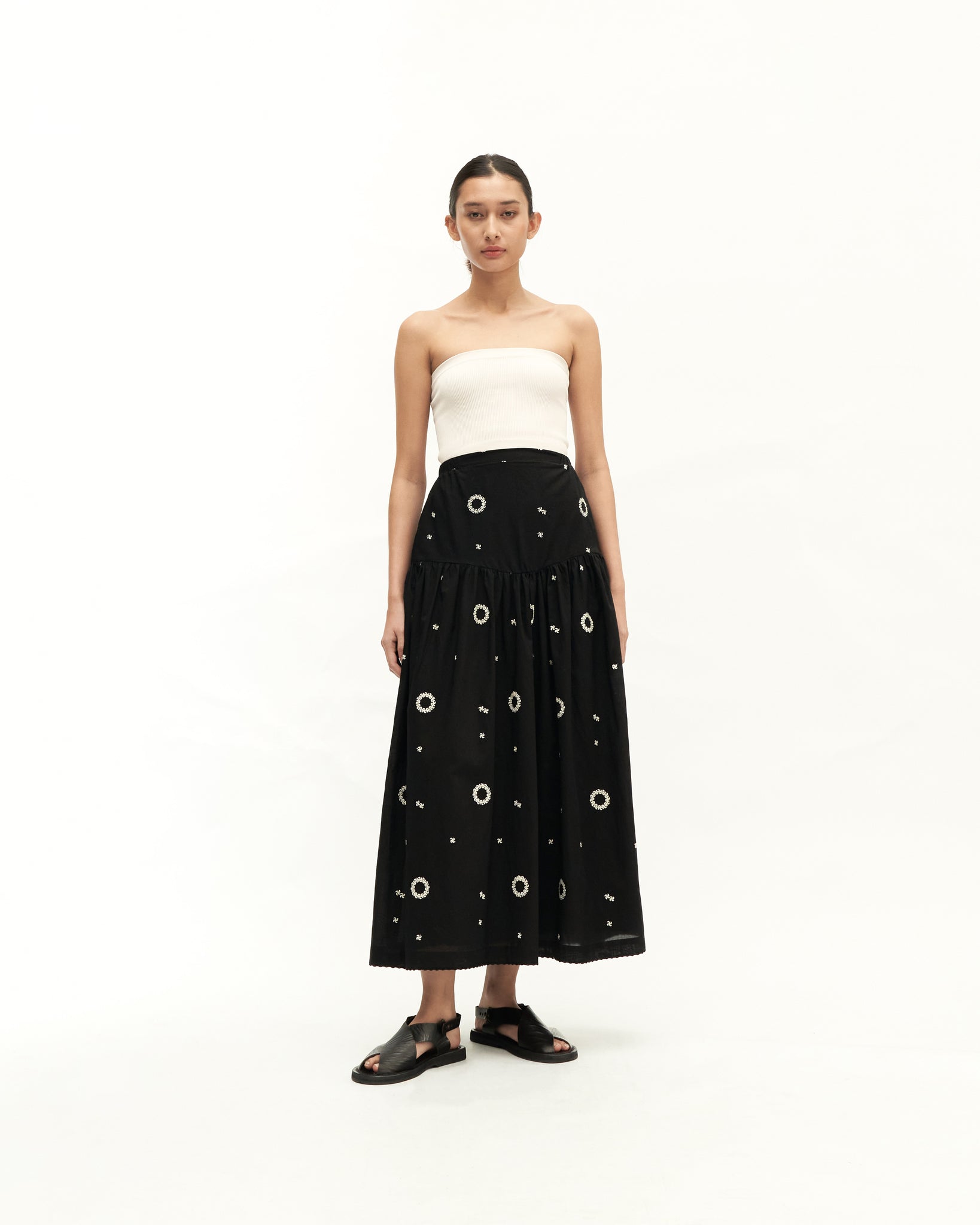 Women: Suria Gathered Skirt (Black Embroidered)